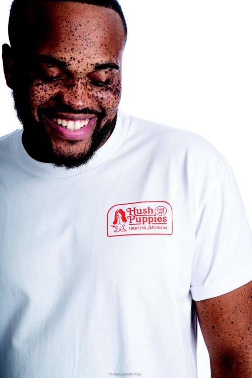 erkekler beyaz Hush Puppies retro basset hound grafik tee X268F364