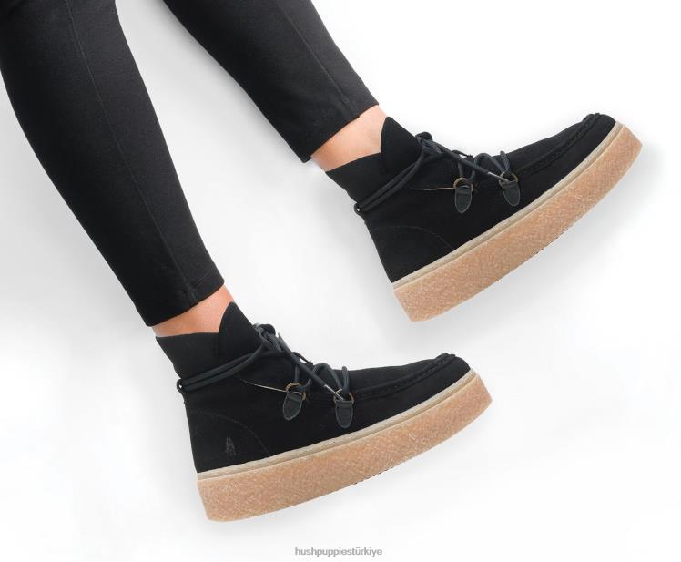 kadınlar kalın siyah süet Hush Puppies Bridget chukka dantel çizme X268F178