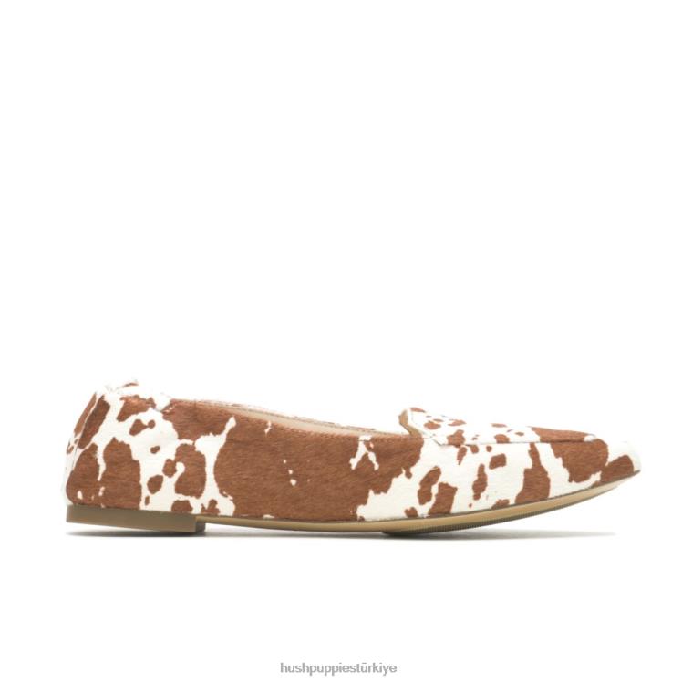 kadınlar inek baskı deri Hush Puppies ela sivri düz X268F70