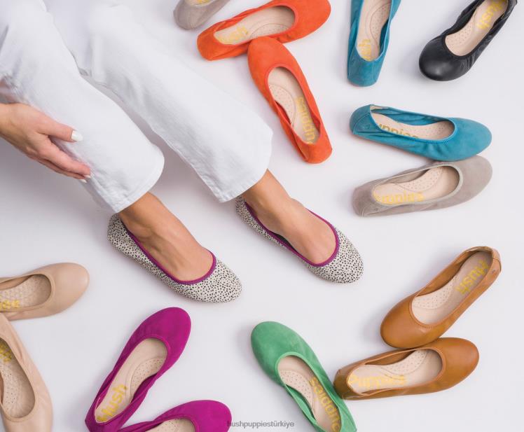 kadınlar kaplan turuncu süet Hush Puppies iffetli bale düz 2 X268F81