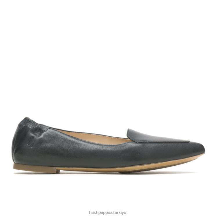 kadınlar siyah deri Hush Puppies ela sivri düz X268F49
