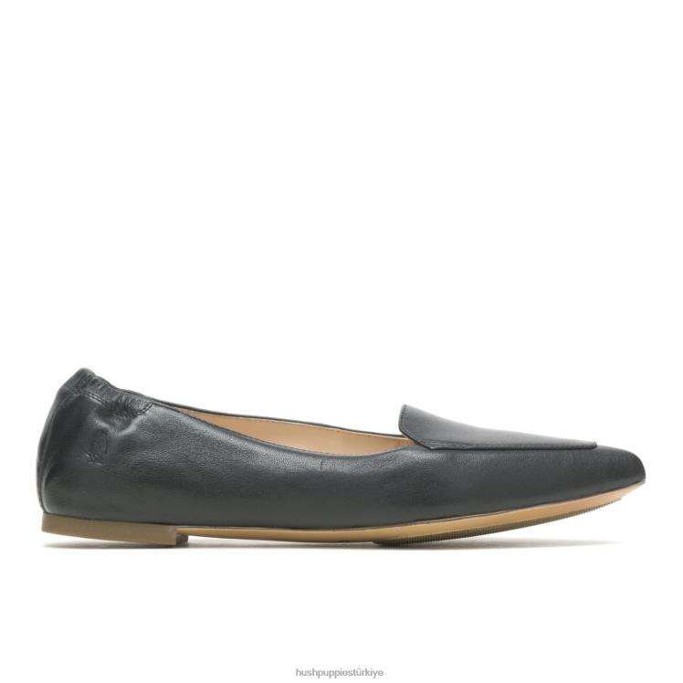 kadınlar siyah deri Hush Puppies ela sivri düz X268F49