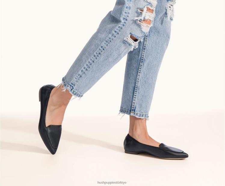 kadınlar siyah deri Hush Puppies ela sivri düz X268F49