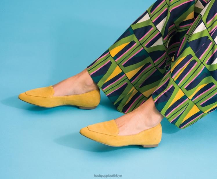 kadınlar yazlık sarı süet Hush Puppies ela sivri düz X268F57