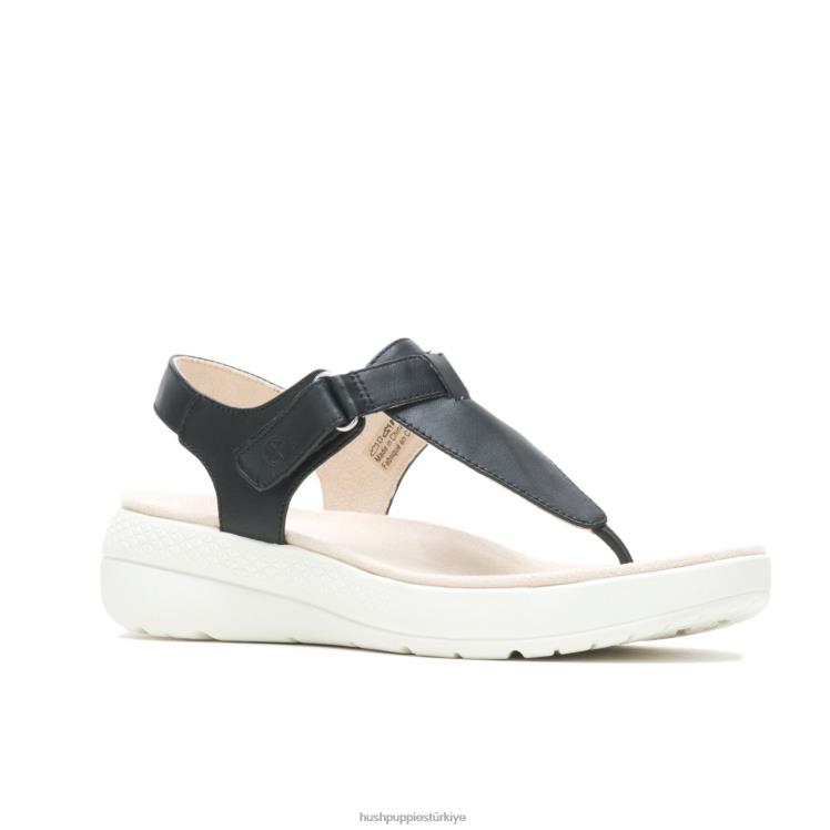 kadınlar koyu siyah deri Hush Puppies ayak direği sandaleti nefes al X268F35