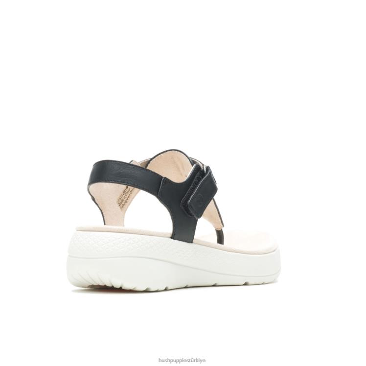 kadınlar koyu siyah deri Hush Puppies ayak direği sandaleti nefes al X268F35