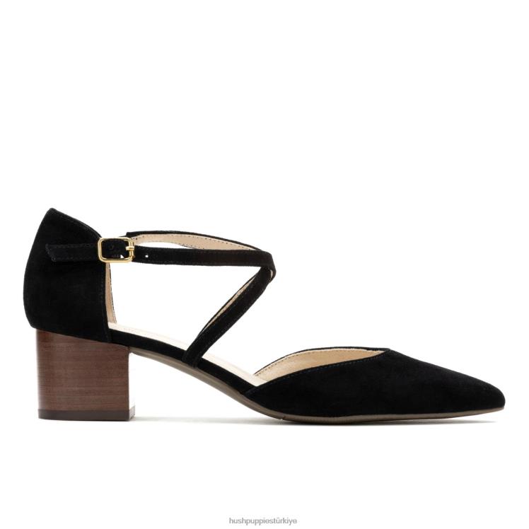 kadınlar kalın siyah süet Hush Puppies sofie çapraz pompa X268F100