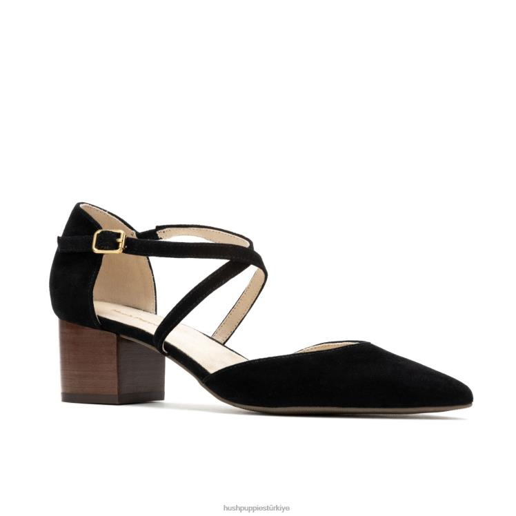 kadınlar kalın siyah süet Hush Puppies sofie çapraz pompa X268F100