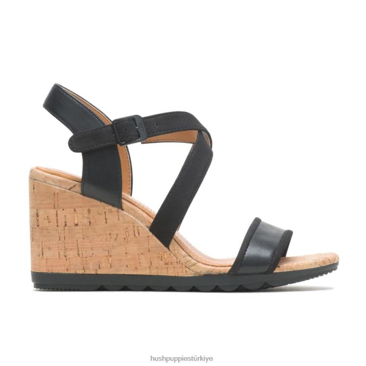 kadınlar koyu siyah deri Hush Puppies pekinez çeyrek askılı sandalet X268F106