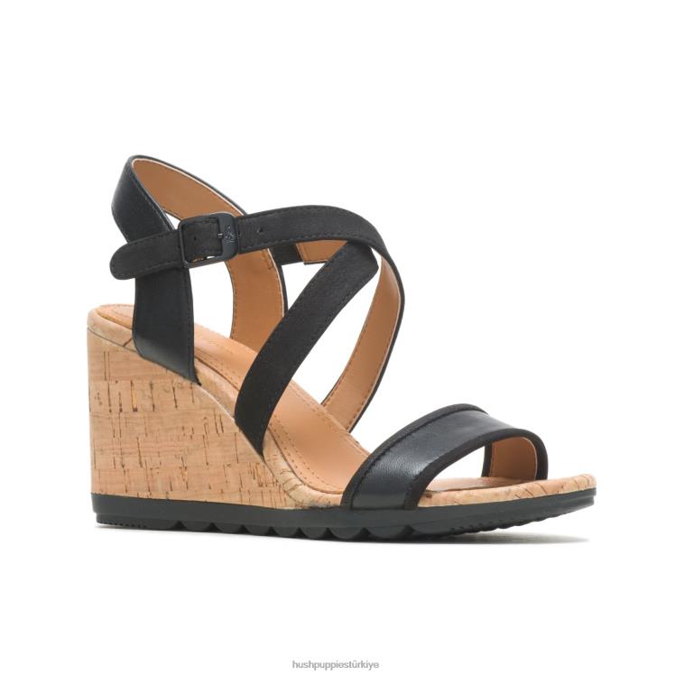 kadınlar koyu siyah deri Hush Puppies pekinez çeyrek askılı sandalet X268F106