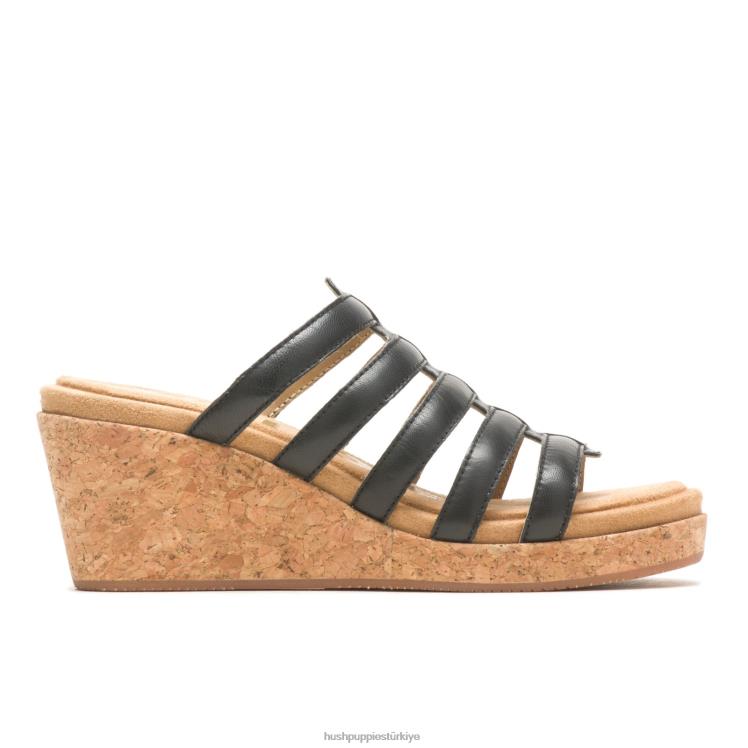 kadınlar koyu siyah deri Hush Puppies söğüt slayt sandalet X268F11