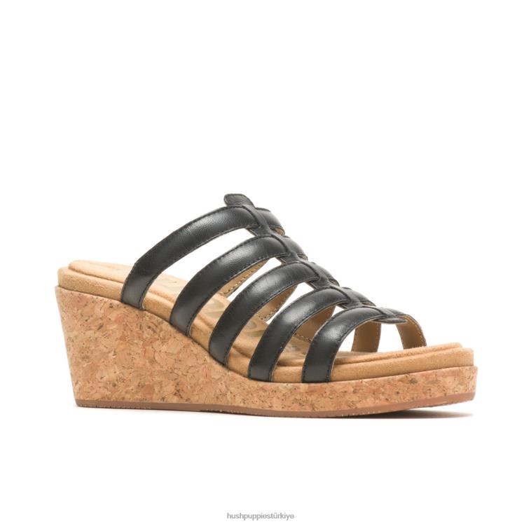 kadınlar koyu siyah deri Hush Puppies söğüt slayt sandalet X268F11
