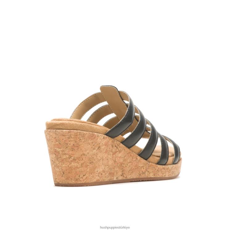 kadınlar koyu siyah deri Hush Puppies söğüt slayt sandalet X268F11