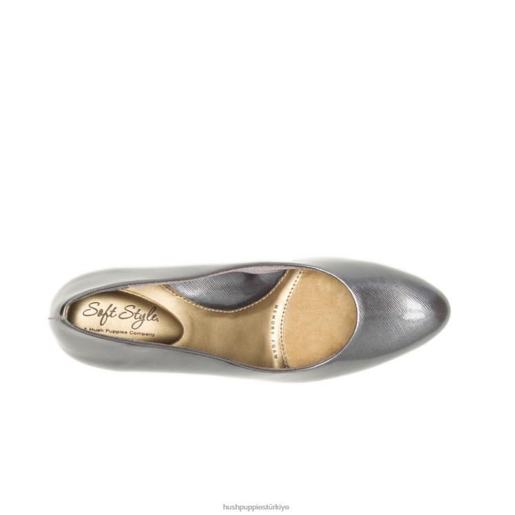 kadınlar koyu kalay çapraz hatlı patent/gümüş topuk Hush Puppies dekan X268F212