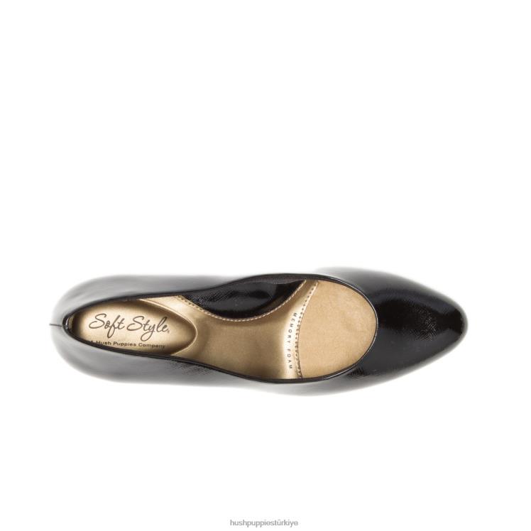 kadınlar siyah çapraz hatlı patent/gümüş topuk Hush Puppies dekan X268F214