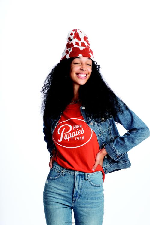 kadınlar yanmış portakal Hush Puppies retro komut dosyası grafik tee X268F240